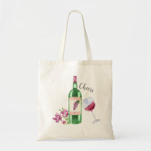 Tote Bag Aquarelle Floral et Design de vin rouge