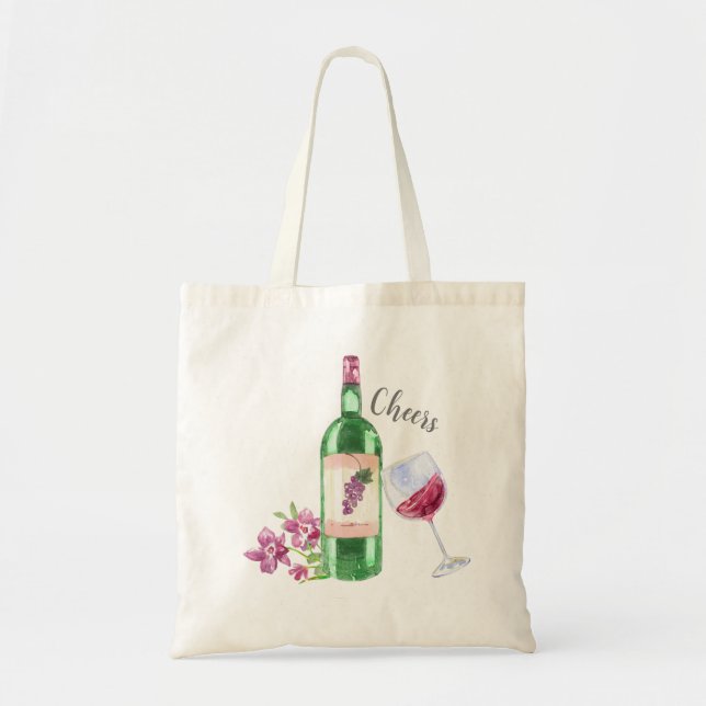 Tote Bag Aquarelle Floral et Design de vin rouge (Devant)