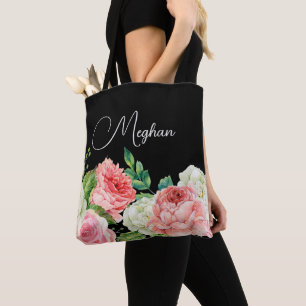 Tote Bag Aquarelle Floral Noir Demoiselle d'Honneur Personn