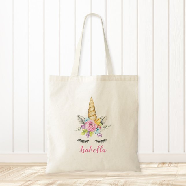 Tote Bag Aquarelle Floral Unicorne Personnalisée (Créateur téléchargé)