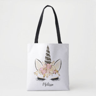 Tote Bag Aquarelle Floral Unicorne Personnalisée