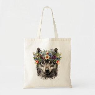 Tote Bag Aquarelle Floral Wolf