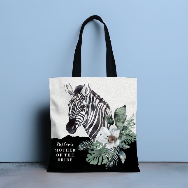 Tote Bag Aquarelle Floral Zèbre Mère De La Mariée Nom T (Créateur téléchargé)