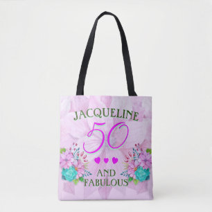 Tote Bag Aquarelle Florale 50 ans et Fabuleuse
