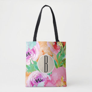 Tote Bag Aquarelle florale brillante moderne Kraft