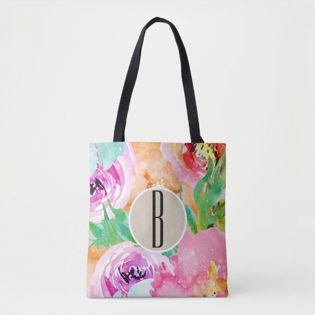 Tote Bag Aquarelle florale brillante moderne Kraft (Devant)