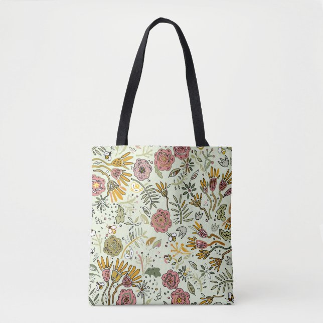 Tote Bag Aquarelle Florale Fleurs d'abeille Élégante Modern (Devant)