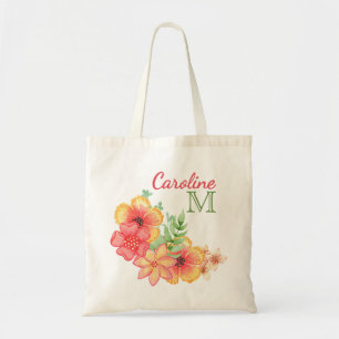 Tote Bag Aquarelle florale hawaïenne personnalisée