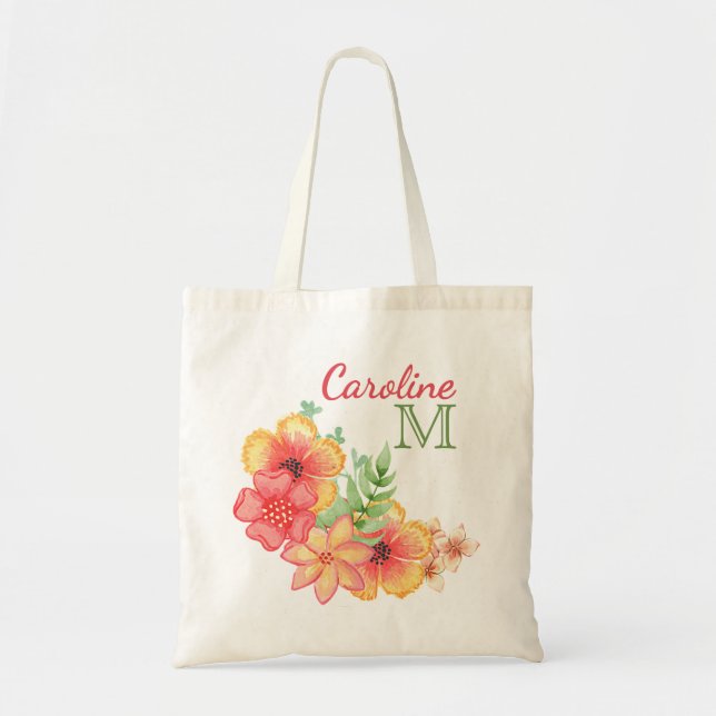 Tote Bag Aquarelle florale hawaïenne personnalisée (Devant)