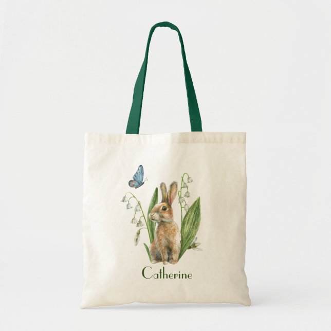 Tote Bag Aquarelle Florale Lapin de Pâques lapin Personnali (Devant)