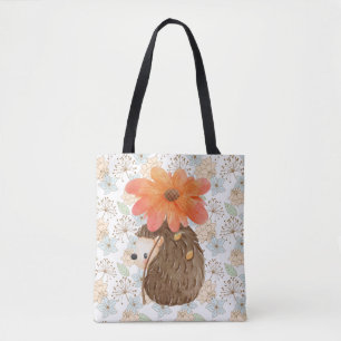 Tote Bag Aquarelle florale mignonne Hérisson