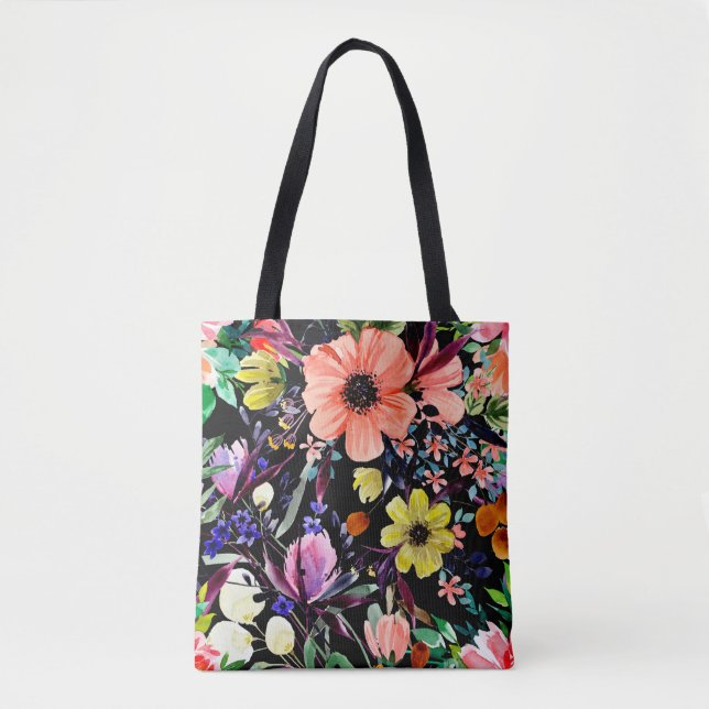 Tote Bag Aquarelle florale motif sans couture. Différents b (Devant)