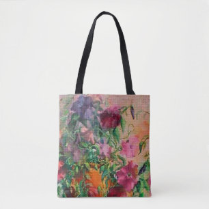 Tote Bag Aquarelle florale Needlepoint Look