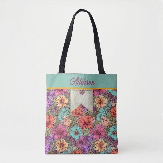 Tote Bag Aquarelle Florale Orange Crème Aqua Rose Botanique (Devant)