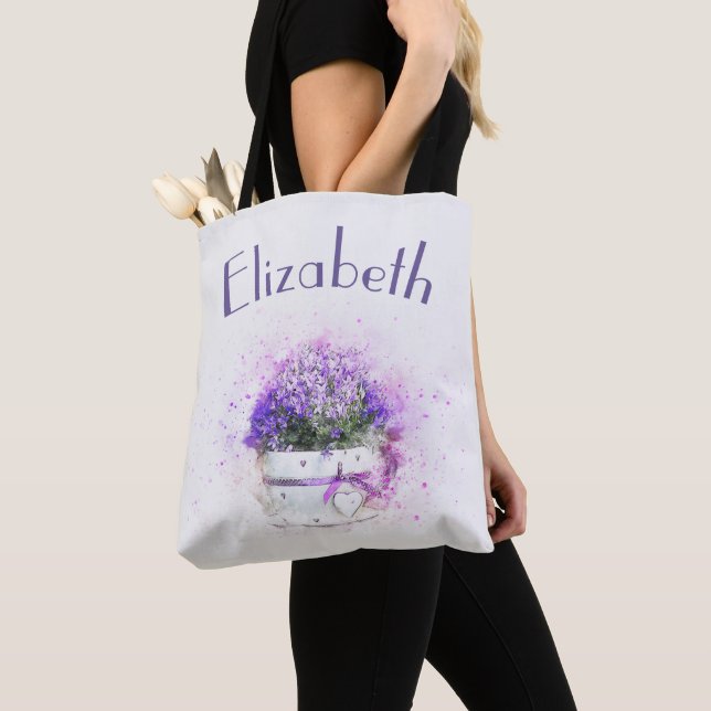 Tote Bag Aquarelle florale personnalisée Lilac pourpre (De près)