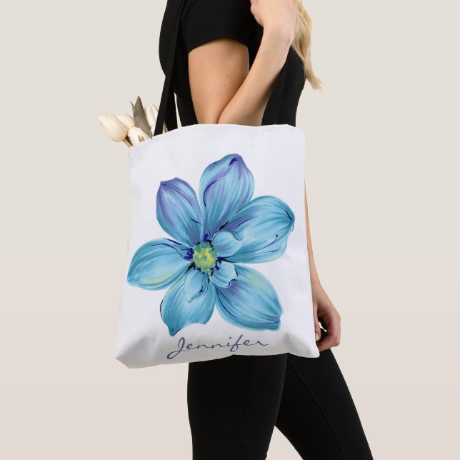 Tote Bag Aquarelle florale personnalisée moderne (De près)