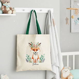 Tote Bag Aquarelle florale renard personnalisé