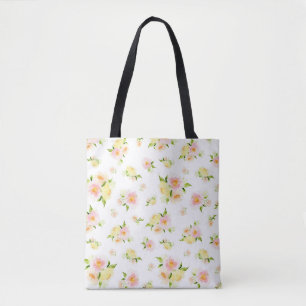 Tote Bag Aquarelle florale rose et jaune de pivoine