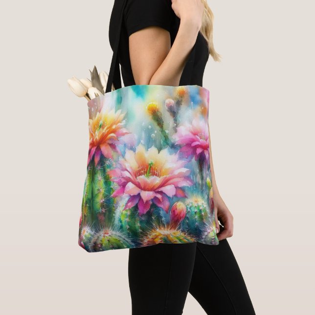 Tote Bag Aquarelle Flower Cactus Succulents (De près)