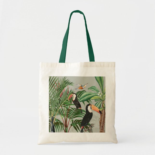 Tote Bag Aquarelle Forêt tropicale et oiseaux colorés (Devant)