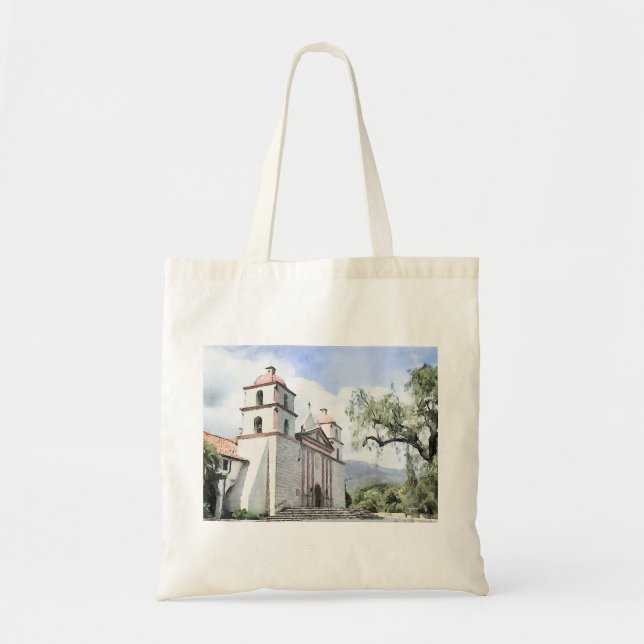 Tote Bag Aquarelle Fourre-tout de Santa Barbara de mission (Devant)