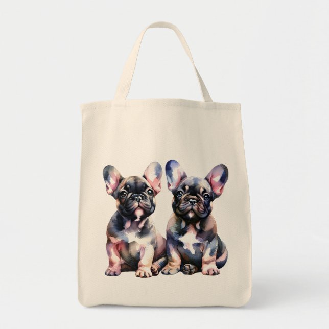 Tote Bag Aquarelle French Bulldog mignon chiots (Devant)