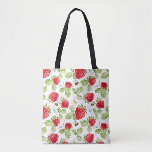 Tote Bag Aquarelle Fruit fraise, abeilles et papillons