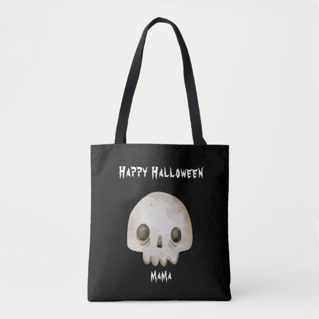 Tote Bag Aquarelle Ghost Skeleton Happy Halloween Mama (Devant)