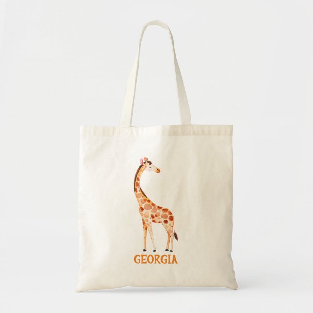 Tote Bag Aquarelle Giraffe Safari Animaux Enfants Personnal (Devant)