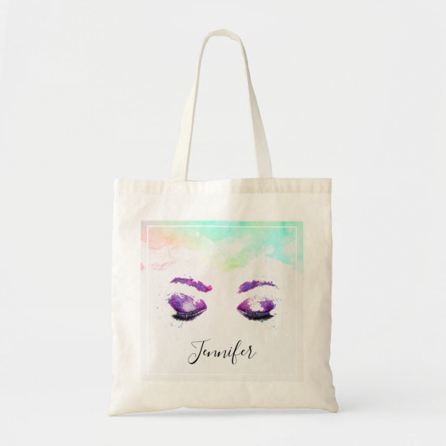 Tote Bag Aquarelle glamour aux yeux et aux bouillons pourpr (Devant)