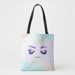 Tote Bag Aquarelle glamour aux yeux et aux bouillons pourpr
