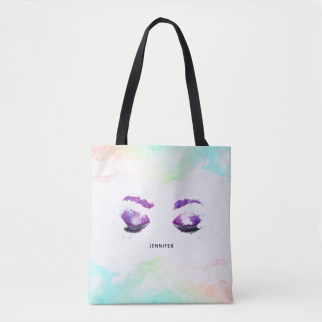 Tote Bag Aquarelle glamour aux yeux et aux bouillons pourpr (Devant)