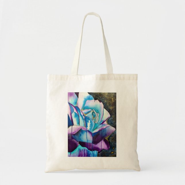 Tote Bag Aquarelle gothique bleu violet art rose (Devant)