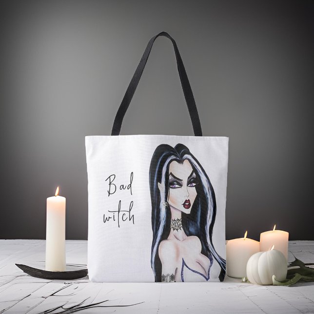 Tote Bag Aquarelle Gothique Mauvaise Sorcière Halloween (Créateur téléchargé)