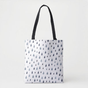 Tote Bag Aquarelle gouttes de pluie, indigo motif sans soud