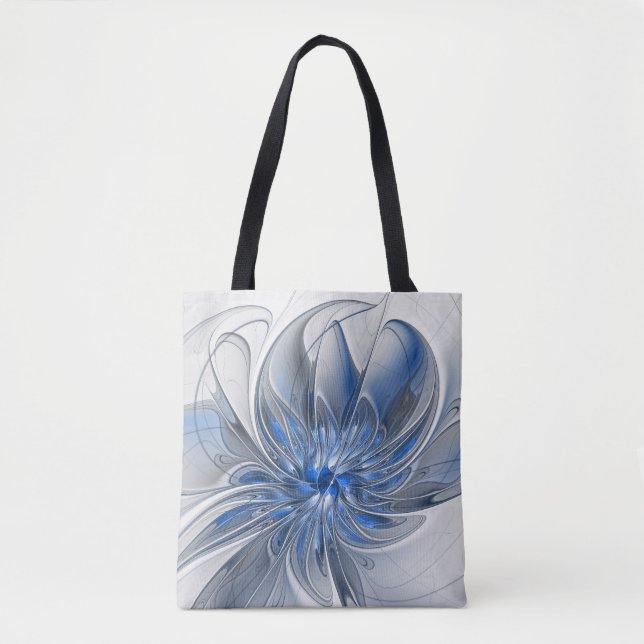 Tote Bag Aquarelle gris bleu Abstrait Fractal Art Flower (Devant)