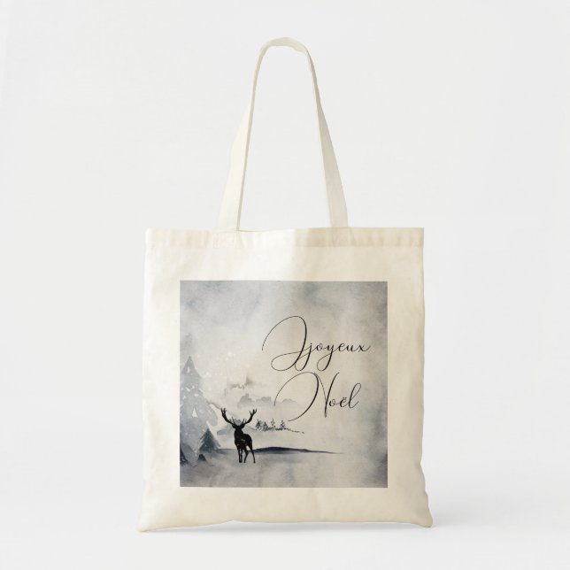 Tote Bag Aquarelle gris rustique de rennes d'hiver (Devant)