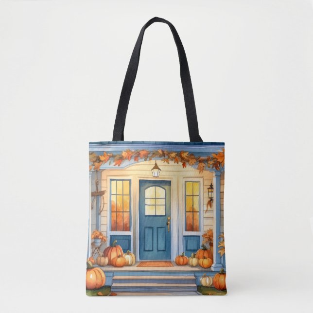 Tote Bag Aquarelle Halloween Automne Citrouille Feuilles d' (Devant)