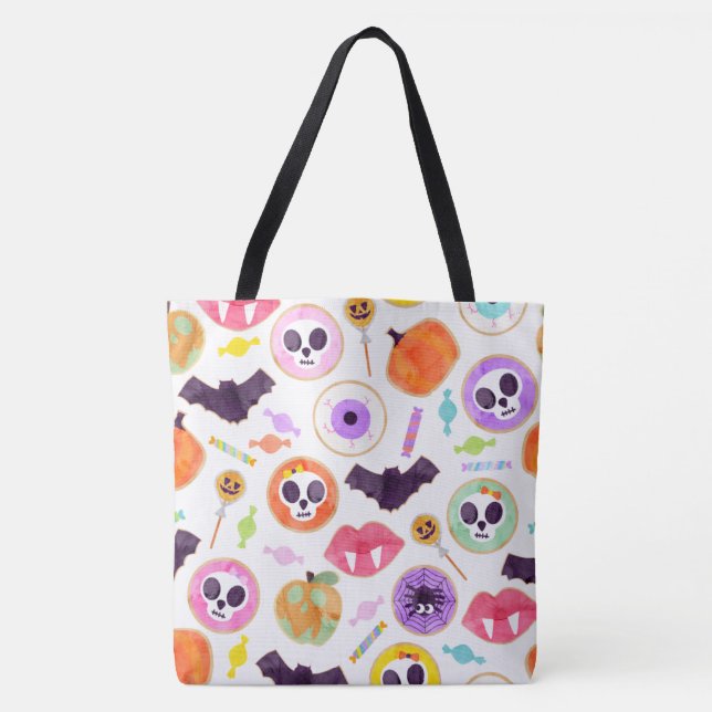 Tote Bag Aquarelle Halloween Cookies Motif Éffrayant Fourre (Devant)