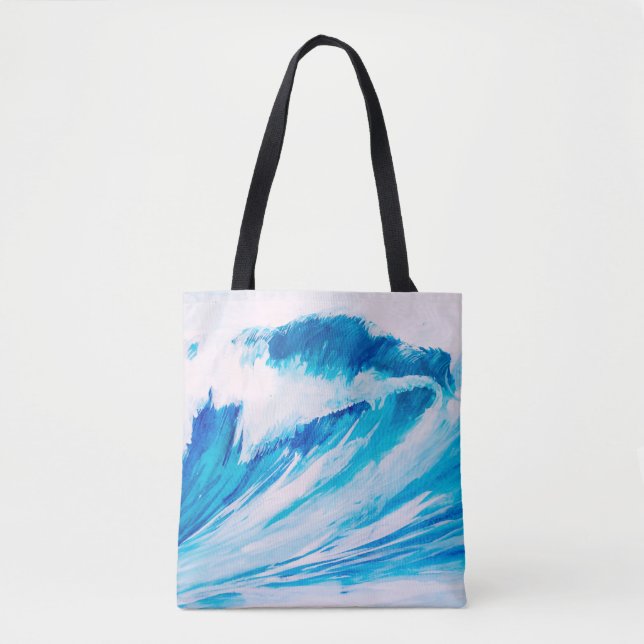 Tote Bag aquarelle hautes vagues océaniques couleur blumari (Devant)