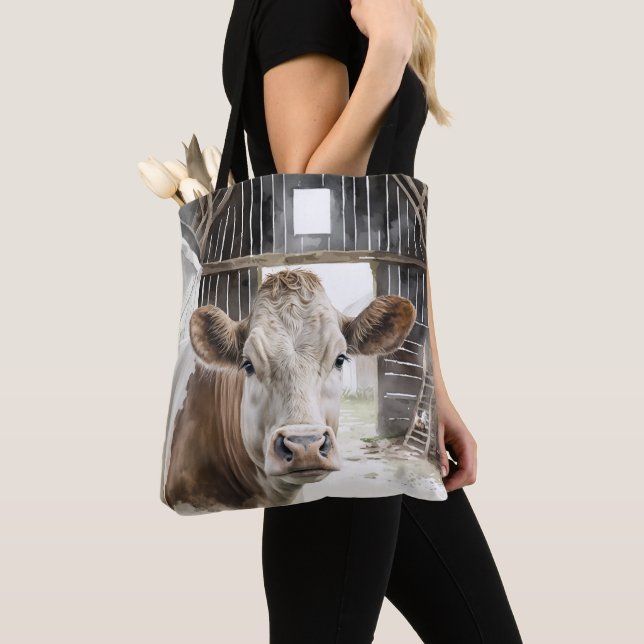 Tote Bag Aquarelle Hereford Vache dans la grange (De près)