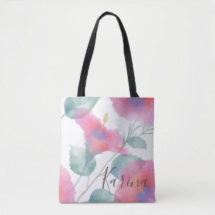 Tote Bag Aquarelle Hibiscus Maui Mariage