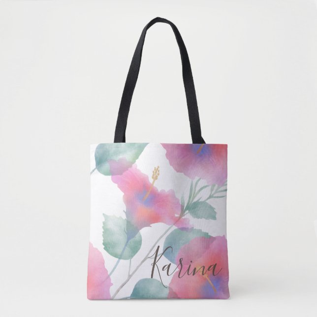 Tote Bag Aquarelle Hibiscus Maui Mariage (Devant)