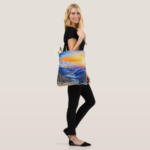 Tote Bag aquarelle hiver matin, soleil, ciel bleu