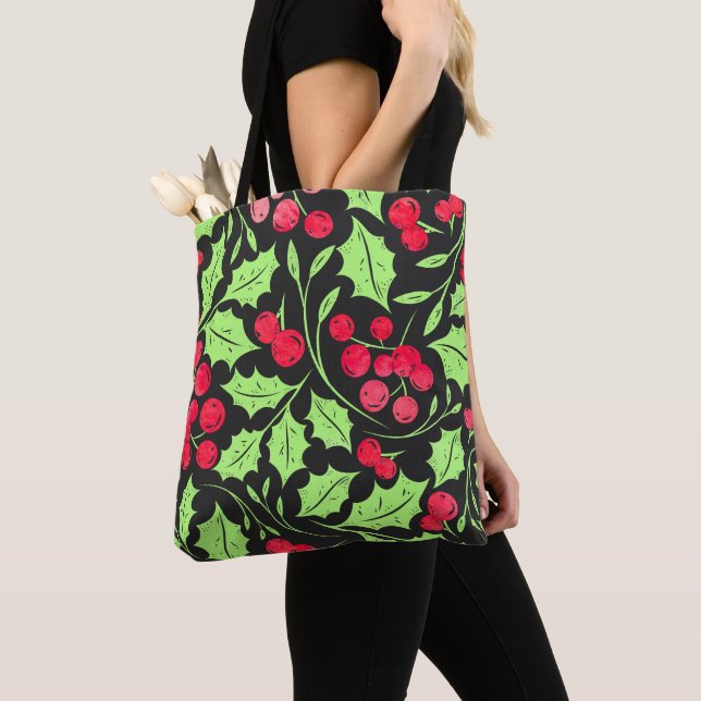 Tote Bag Aquarelle Holly et Berries (De près)