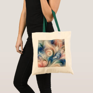 Tote Bag Aquarelle Imaginaire Floral Pastel Bleu & Crème