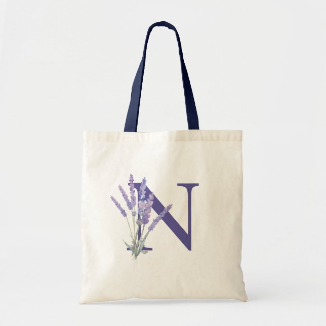 Tote Bag Aquarelle initiale de lavande de monogramme rustiq (Devant)