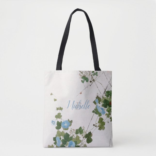 Tote Bag Aquarelle japonaise botanique Fleur bleue (Devant)
