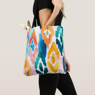 Tote Bag Aquarelle jaune bleu moderne Abstrait Ikat
