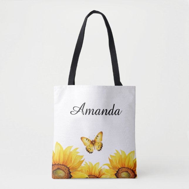 Tote Bag Aquarelle Jaune Bouton de Nice Nom Tournesol (Devant)
